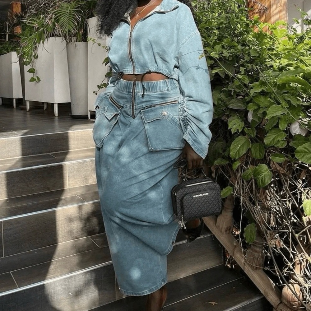 Denim Blue Women's 2 PC Jacket & Pant Set